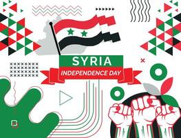 Syria Map and raised fists. National day or Independence day design for Syria celebration. Modern retro design with abstract icons. Vector illustration.