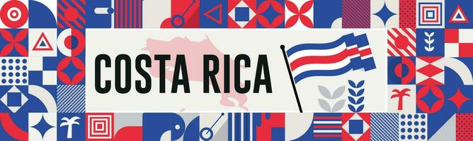 Costa Rica national day banner with map, flag colors theme background and geometric abstract retro modern black Blue red design. abstract modern design. vector