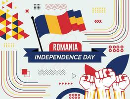Romania national day banner with map, flag colors theme background and geometric abstract retro modern black yellow blue red design. abstract modern design. vector