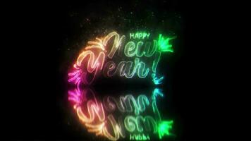 Happy New Year colorful neon text animation abstract background video