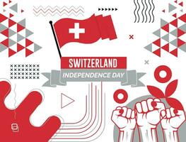 SWITZERLAND Map and raised fists. National day or Independence day design for SWITZERLAND celebration. Modern retro design with abstract icons. Vector illustration.