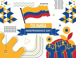 COLOMBIA Map and raised fists. National day or Independence day design for COLOMBIA celebration. Modern retro design with abstract icons. Vector illustration.
