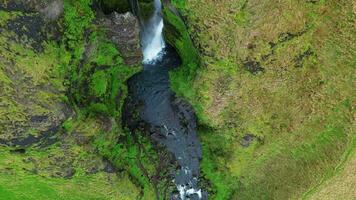 Aerial top down view of Gluggafoss waterfall in Iceland 4K 60p video