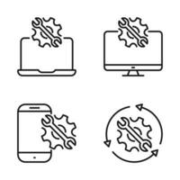 Editable Set Icon of Gadget Repair Solution, Smartphone, Laptop and PC, Vector illustration isolated on white background. using for Presentation, website or mobile app