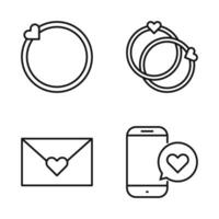 Editable Set Icon of Valentine Concept, rings, letters, Vector illustration isolated on white background. using for Presentation, website or mobile app