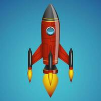 A red rocket is flying in the blue sky vector