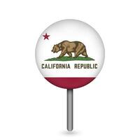 Map pointer with flag of California. Vector illustration.