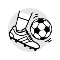 fútbol pelota y bota. vector contorno icono en blanco antecedentes.