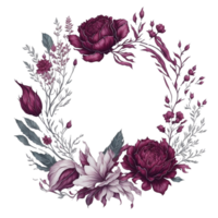 waterverf bloemen ontwerp met afgeronde kader, waterverf Bloemen boeket, waterverf boeket bloem, bruiloft bloem, waterverf bloemen ontwerp, botanisch bloem, waterverf decoratie, ai gegenereerd png