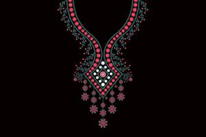 Beautiful ethnic collar lace oriental pattern traditional on black background. Aztec style embroidery abstract vector illustration. Designs for fashion texture, fabric, fashion women, clothes