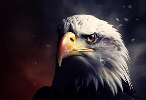 Photo bald eagle with Americana flag in the background