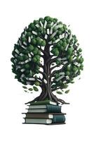 árbol de conocimiento con libros en lugar de hojas foto