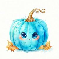 kawaii blue pumpkin decoration on white background photo
