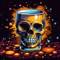 brown beer in a large skull mug photo