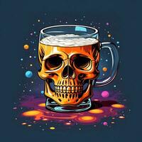 brown beer in a large skull mug photo
