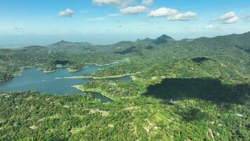 Aerial View of Waduk Sermo Artificial Lake from Kalibiru National Park, Indonesia. video