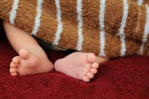 nuevo nacido pequeño minúsculo bebé pies. foto