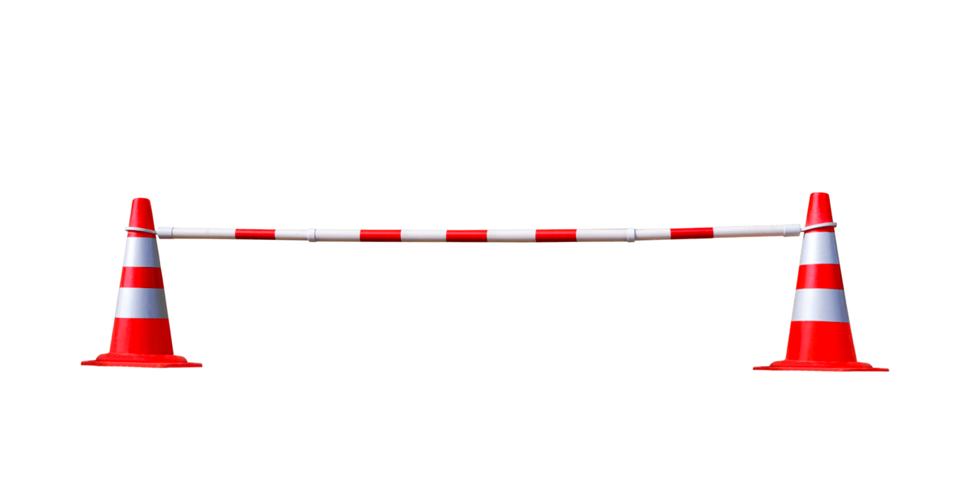 Two red and white traffic cones with adjustable barrier bar 