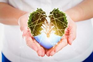 Hand people save the earth protect environmental concept. photo