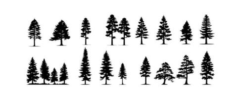 Set of christmas pine trees silhouette isolated on white background. Forest trees vector illustration