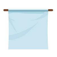 Square blue textile banner on stick with folds. Textile banner, light color isolated on white background. Vector illustration.