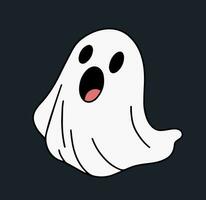 Cute doodle ghost isolated on dark background. Vector illustraiton. Halloween decor.