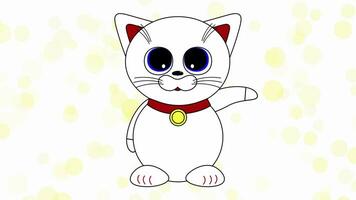 animatie, tekenfilm, video, filmmateriaal, beweging. de beeldje van de kat maneki-neko golvend zijn poot brengt mooi zo geluk en rijkdom video
