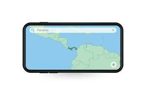 buscando mapa de Panamá en teléfono inteligente mapa solicitud. mapa de Panamá en célula teléfono. vector