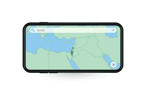 buscando mapa de Israel en teléfono inteligente mapa solicitud. mapa de Israel en célula teléfono. vector