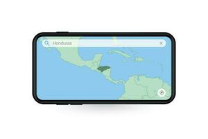 buscando mapa de Honduras en teléfono inteligente mapa solicitud. mapa de Honduras en célula teléfono. vector