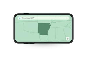 Searching map of Arkansas in Smartphone map application. Map of Arkansas in Cell Phone. vector