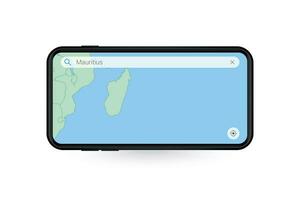 Searching map of Mauritius in Smartphone map application. Map of Mauritius in Cell Phone. vector
