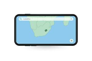 Searching map of Lesotho in Smartphone map application. Map of Lesotho in Cell Phone. vector