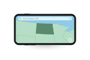 Searching map of North Dakota in Smartphone map application. Map of North Dakota in Cell Phone. vector