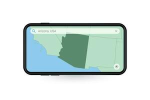 Searching map of Arizona in Smartphone map application. Map of Arizona in Cell Phone. vector