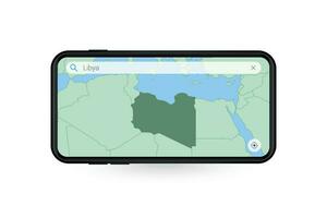 Searching map of Libya in Smartphone map application. Map of Libya in Cell Phone. vector