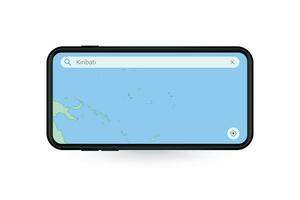 buscando mapa de Kiribati en teléfono inteligente mapa solicitud. mapa de Kiribati en célula teléfono. vector