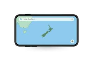 Searching map of New Zealand in Smartphone map application. Map of New Zealand in Cell Phone. vector