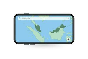 Searching map of Malaysia in Smartphone map application. Map of Malaysia in Cell Phone. vector