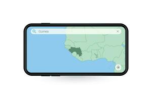 buscando mapa de Guinea en teléfono inteligente mapa solicitud. mapa de Guinea en célula teléfono. vector