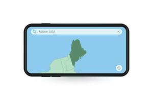 buscando mapa de Maine en teléfono inteligente mapa solicitud. mapa de Maine en célula teléfono. vector