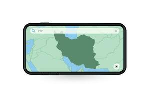 Searching map of Iran in Smartphone map application. Map of Iran in Cell Phone. vector