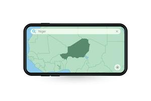 Searching map of Niger in Smartphone map application. Map of Niger in Cell Phone. vector