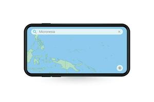 Searching map of Micronesia in Smartphone map application. Map of Micronesia in Cell Phone. vector