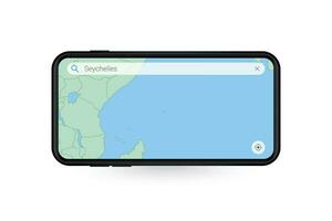 buscando mapa de seychelles en teléfono inteligente mapa solicitud. mapa de seychelles en célula teléfono. vector