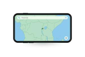 Searching map of Rwanda in Smartphone map application. Map of Rwanda in Cell Phone. vector