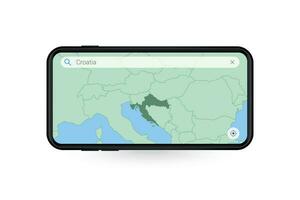 buscando mapa de Croacia en teléfono inteligente mapa solicitud. mapa de Croacia en célula teléfono. vector