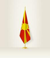 North Macedonia flag on a flag stand. vector