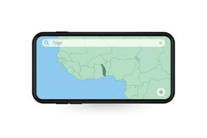 Searching map of Togo in Smartphone map application. Map of Togo in Cell Phone. vector