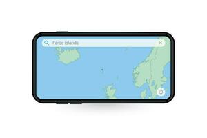 Searching map of Faroe Islands in Smartphone map application. Map of Faroe Islands in Cell Phone. vector